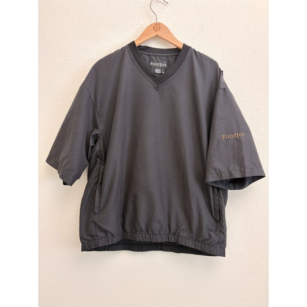 FootJoy Mens M Black Short Sleeve V-Neck Golf Windshirt Pullover Zip Pockets